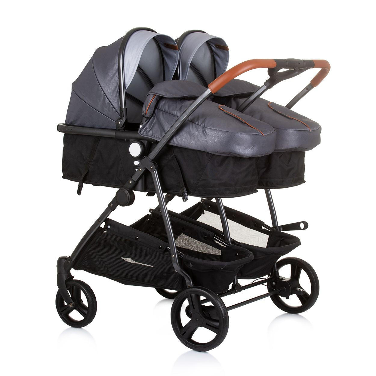 GESCHWISTERKINDERWAGEN Duo Smart grau hellgrau klappbar, umbaubar, verstellbar, Fußsack - Hellgrau/Grau, Metall (80/75/104cm) - Chipolino