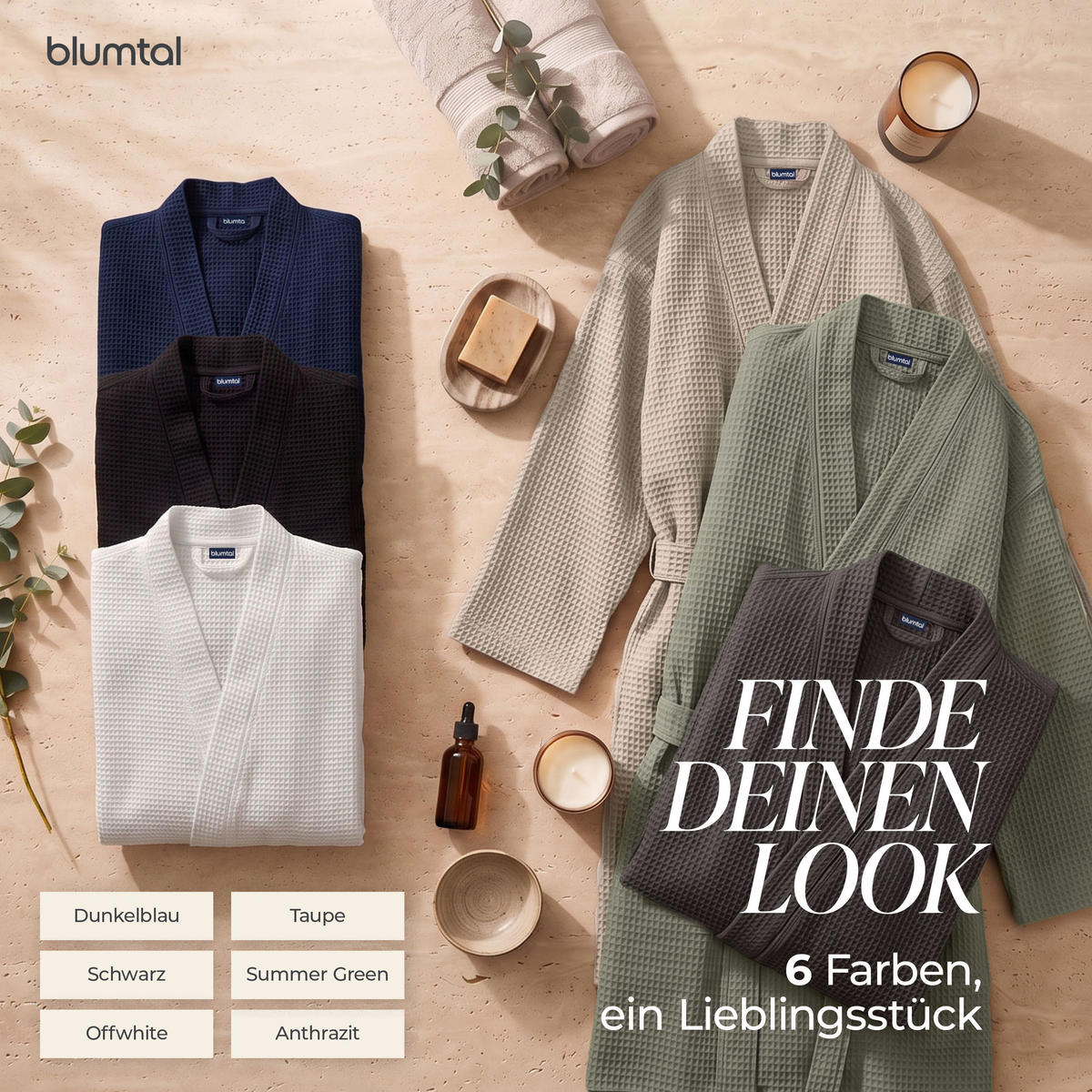 BADEMANTEL 100% Baumwoll Wafflepique in XS/S Unisex, Grün - Grün, Textil (XS/Snull) - Blumtal