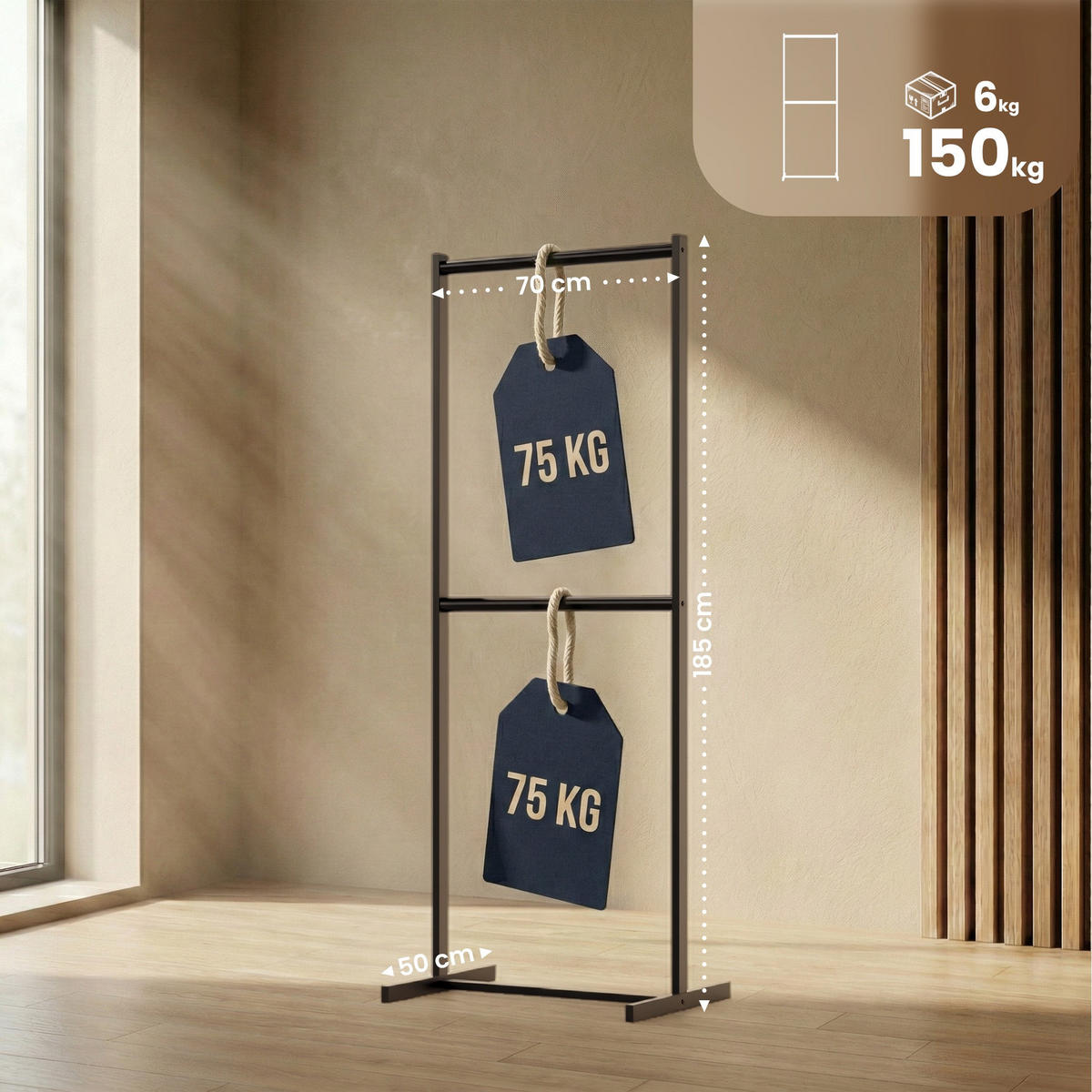 KLEIDERSTÄNDER 150x38x120-schwarz-Metall - Schwarz, Metall (70/185/50cm) - CLP