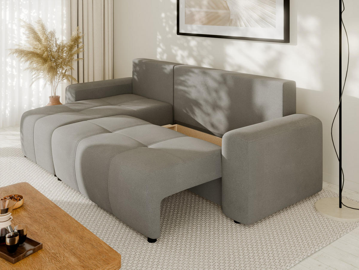 ECKSOFA Nolani mit Schlaffunktion & Bettkasten – Modern & Bequem - Grau, Kunststoff (248/145cm) - Panda Möbel