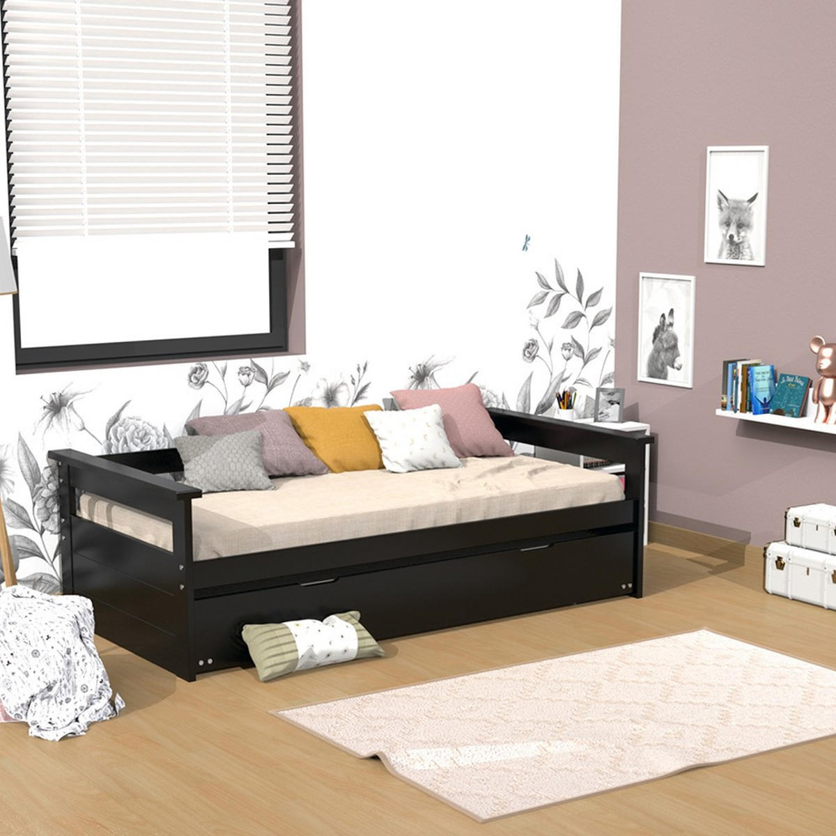 AUSZIEHBETT TOLEDE mit Bettschublade/ Bett 2x90x190 - Schwarz - Schwarz, Holzwerkstoff (90/190cm) - Weber Industries