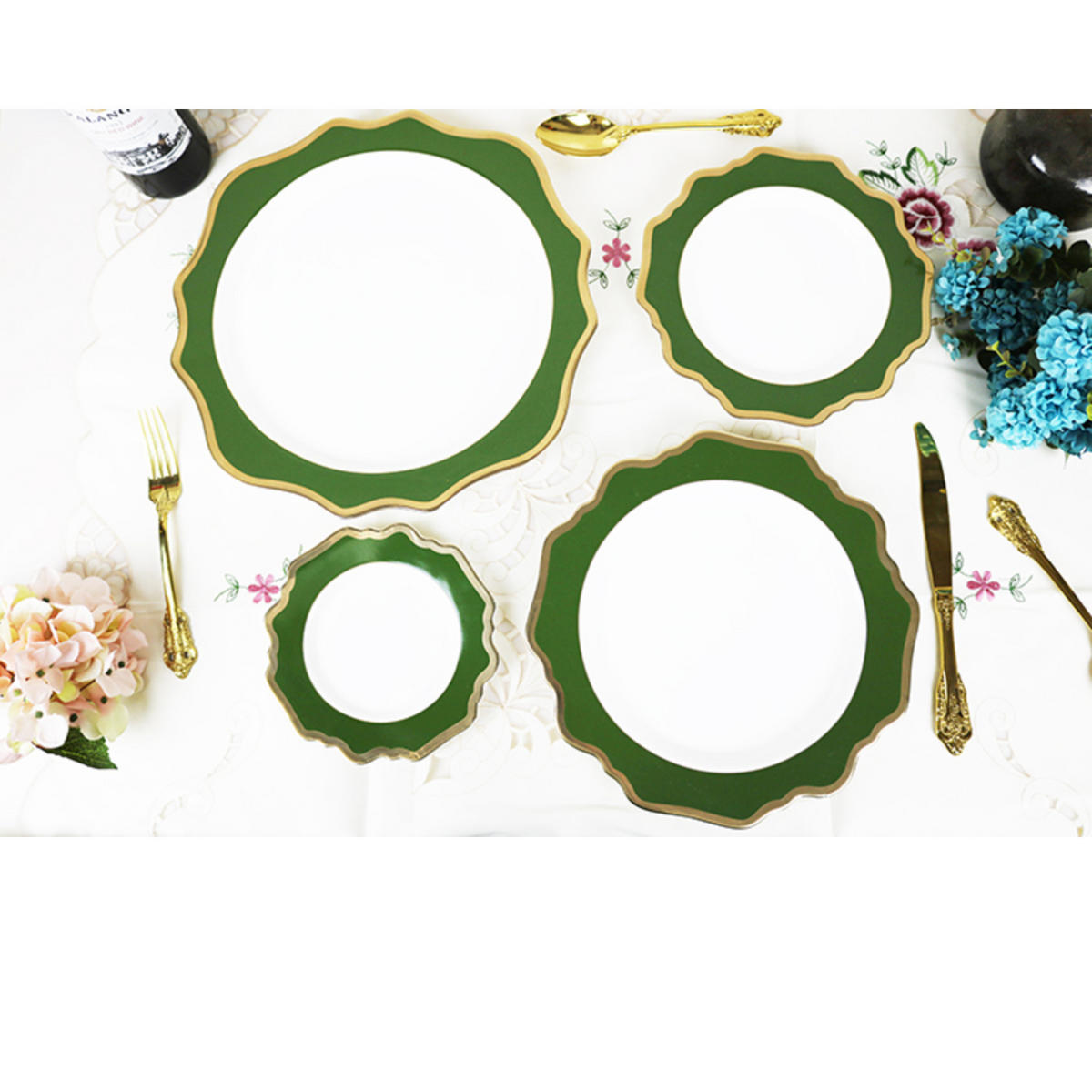 TELLERSET Grün Gold Bone China 4tlg 13" 10,5" 8,5" 6,5" - Grün, Keramik (33/33/3cm) - Quality Elegance