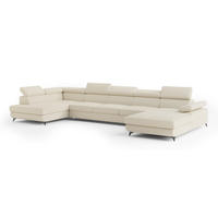 WOHNLANDSCHAFT MONTIVA Creme Boucle-Stoff mit Schlaffunktion - Creme, Holz (410/89/190cm) - MASSENO