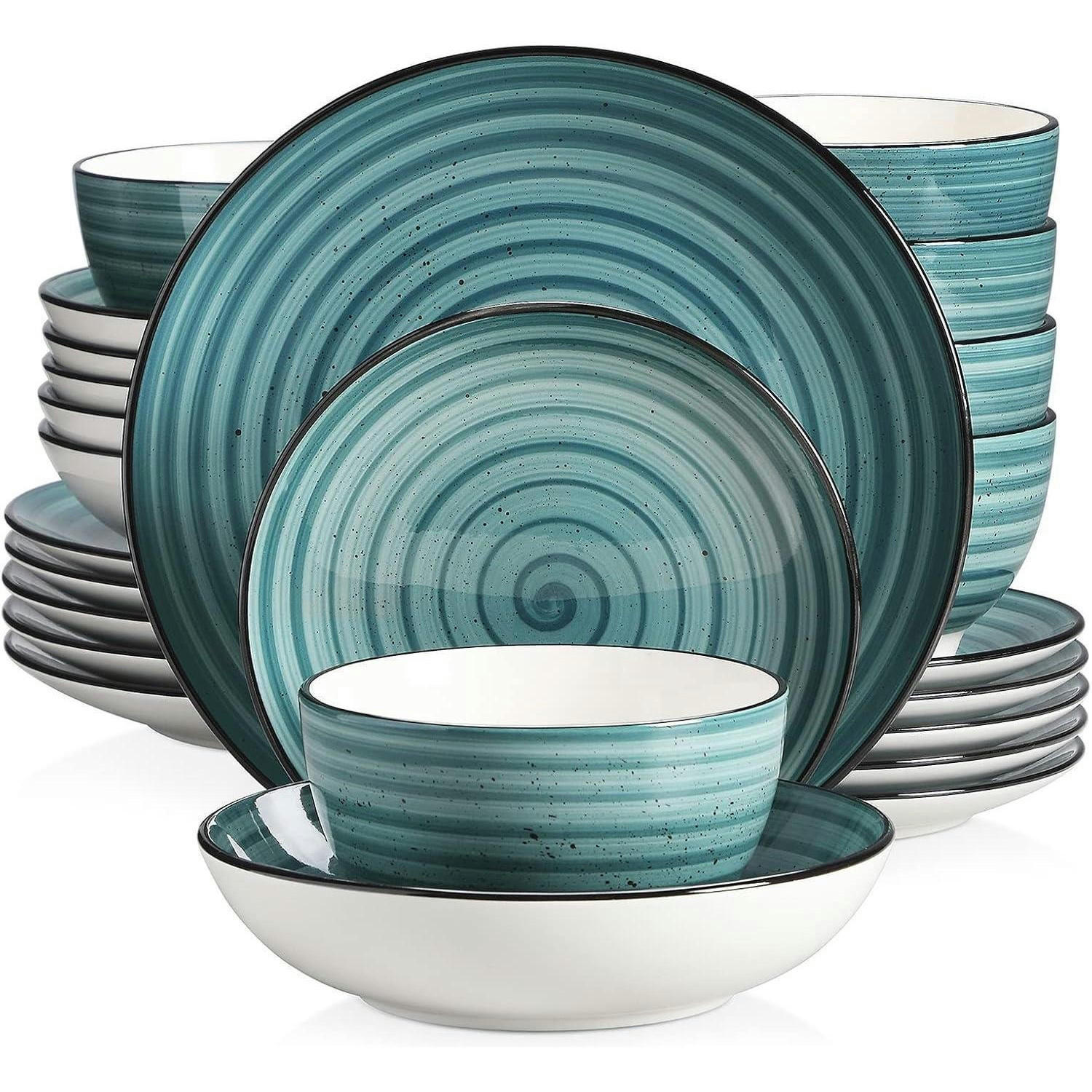 TAFELSERVICE 24-teiliges Set Steingut Vintage Look - Petrol, Keramik (26.8/3/26.8cm)