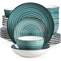 TAFELSERVICE 24-teiliges Set Steingut Vintage Look - Petrol, Keramik (26.8/3/26.8cm)