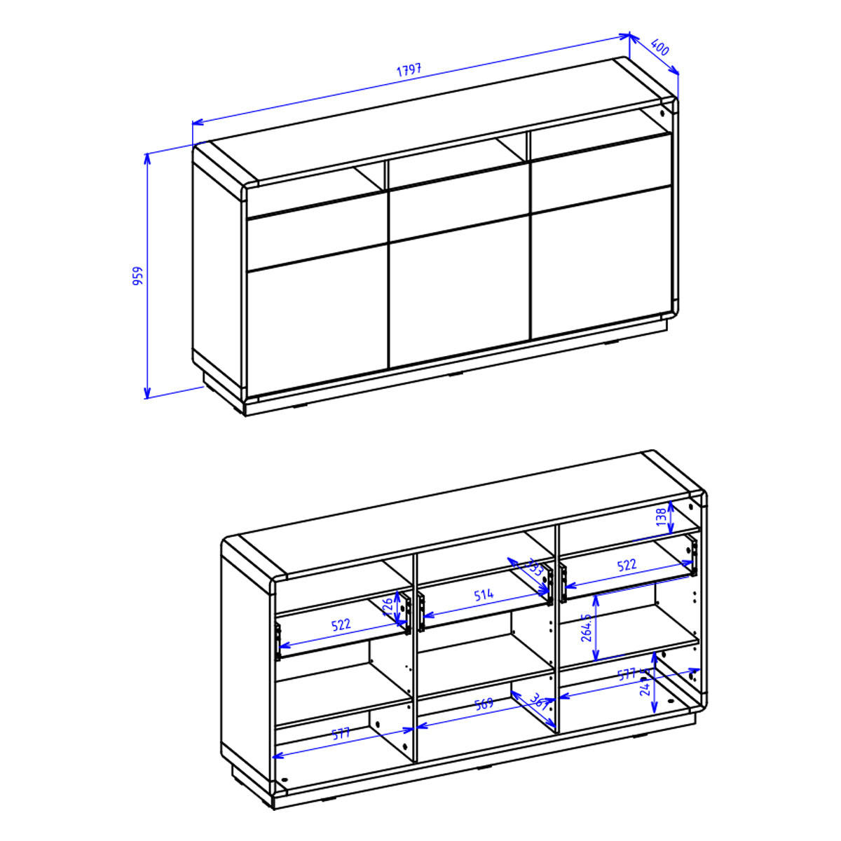 SIDEBOARD Raven Mattschwarz und Holz - Schwarz, Holzwerkstoff (180/96/40cm) - Petits-meubles