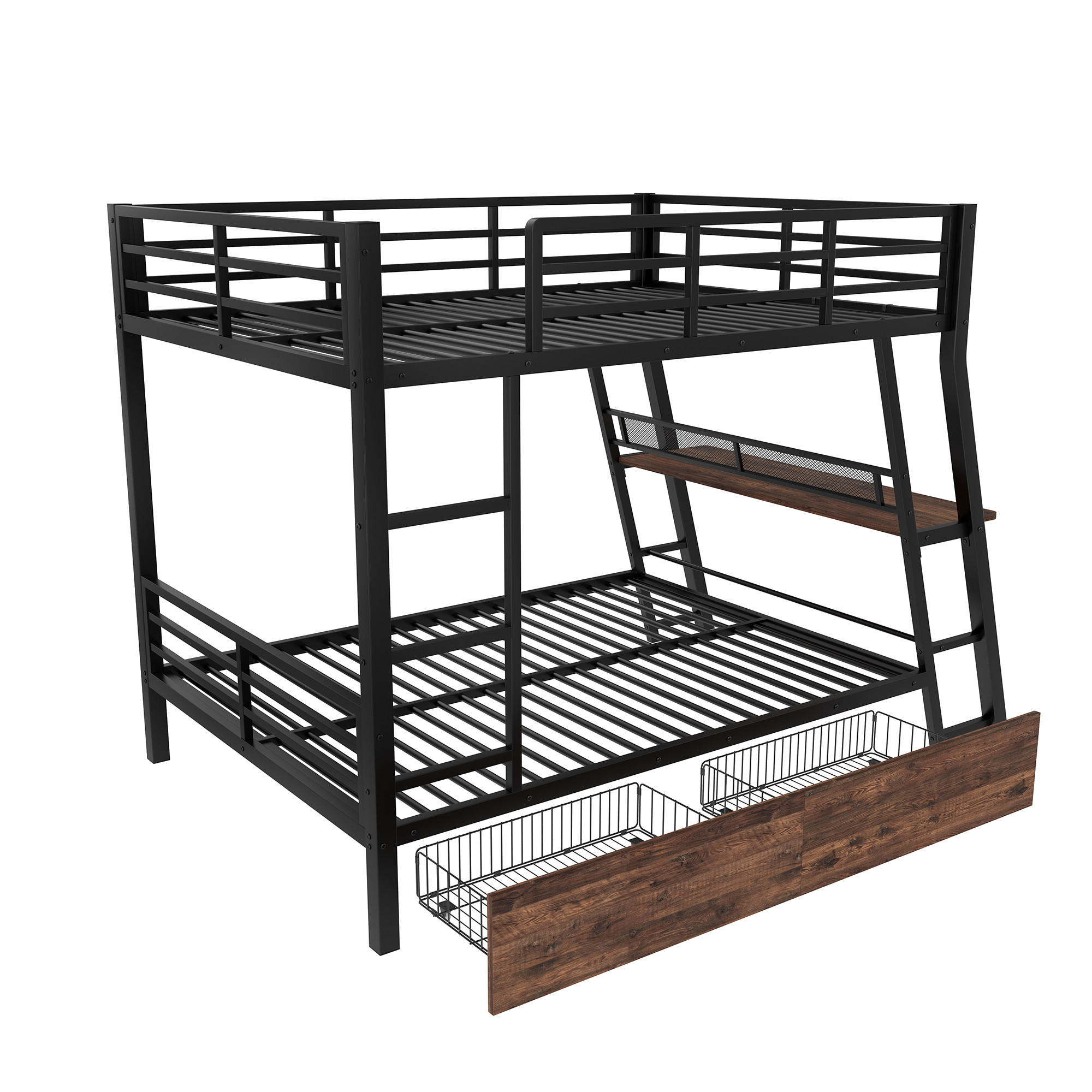 ETAGENBETT 140/200 cm DE-04524, mit LED, Schreibtisch und Schubladen in Schwarz - Schwarz, Metall (140/200cm) - ComfortXL