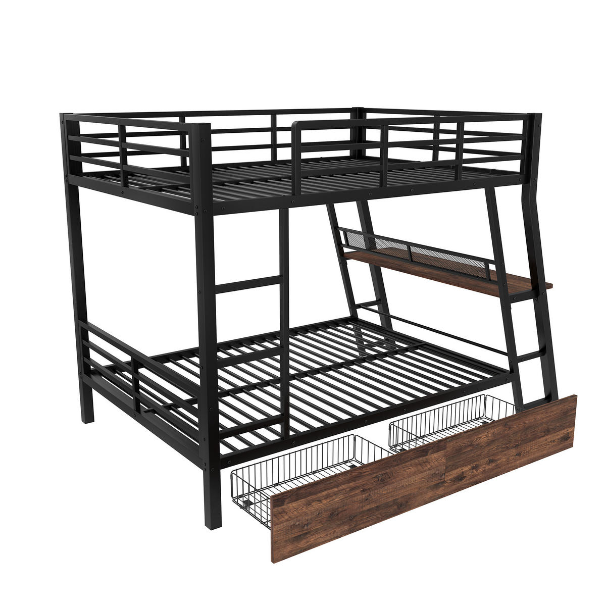 HOCHBETT 140x200cm Schwarz Metall LED-Leiste Schubladen Schreibtisch - Schwarz, Metall (140/200cm) - FLIEKS