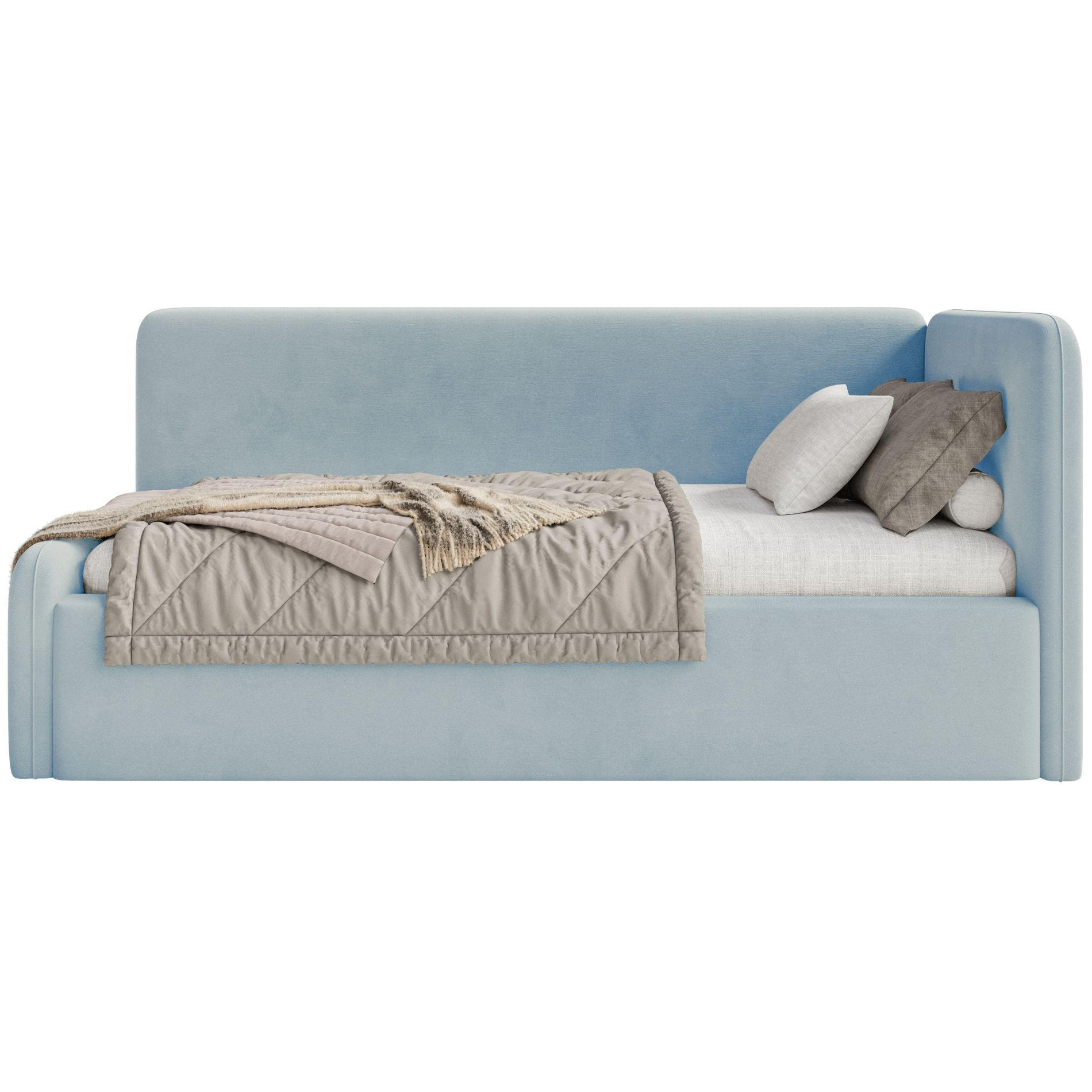 JUGENDBETT Fanko Samt Hellblau 90x200 cm - Schwarz/Hellblau, Kunststoff/Textil (90/200cm) - Selsey