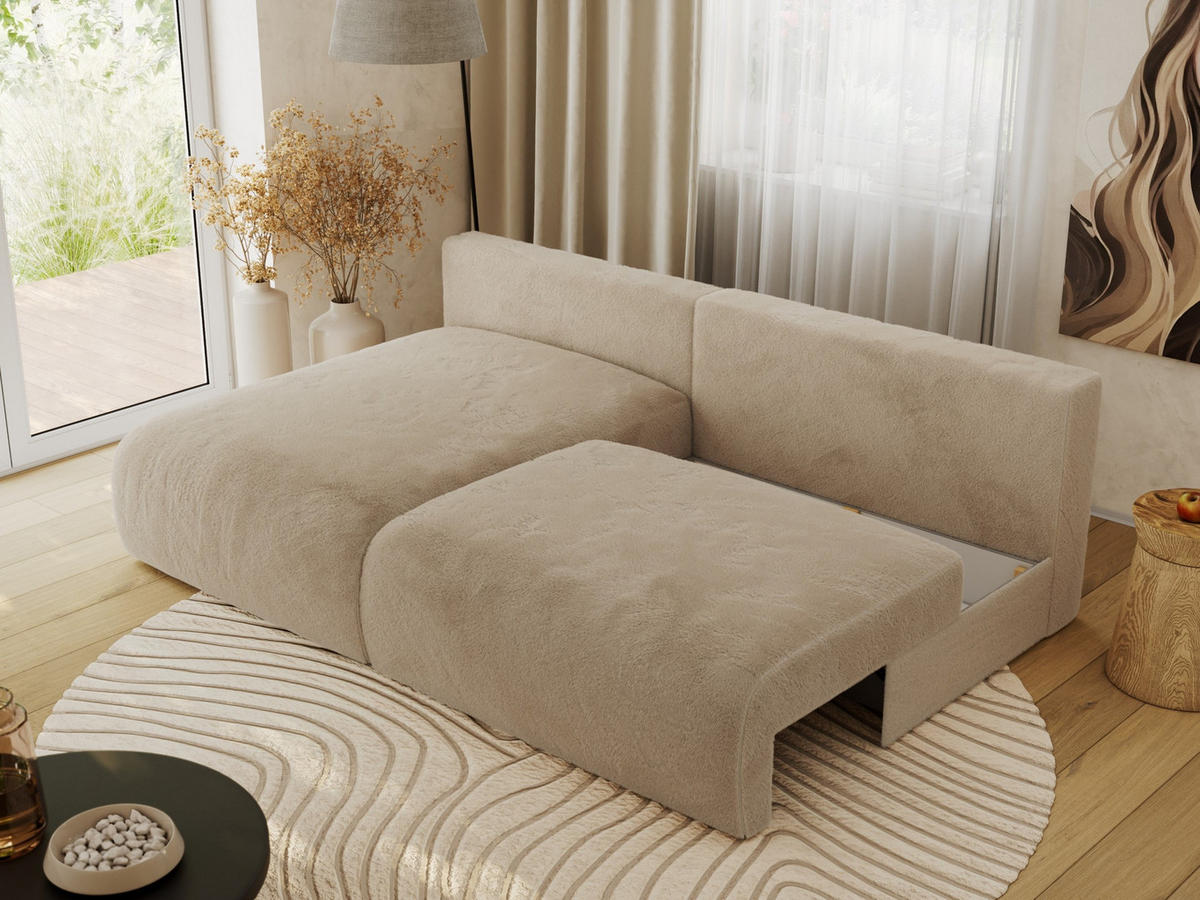 ECKSCHLAFSOFA VIVO L Beige Plüsch - links - Beige/Schwarz, Kunststoff/Textil (223/150cm) - MKS