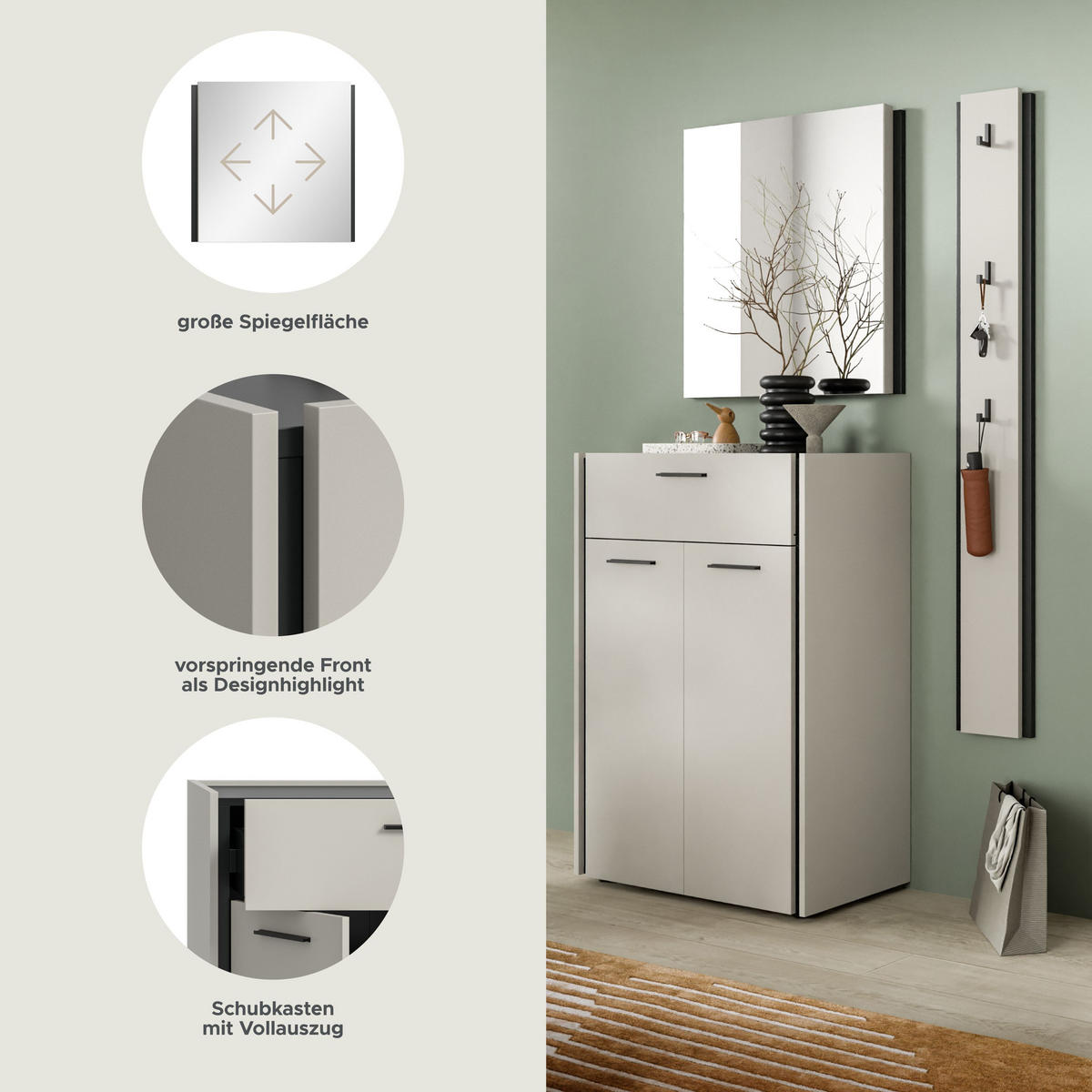 GARDEROBEN-SET Emil Kaschmir 142/37/190 cm - Beige, Holzwerkstoff (142/190/37cm) - Xonox