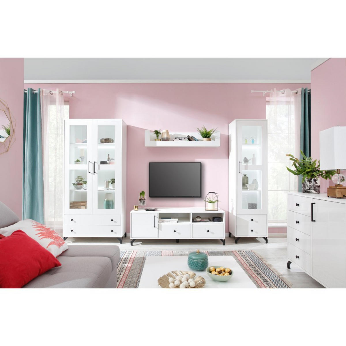 SCHREIBTISCH Bergo für Jugendzimmer mit 1 Tür und 1 Schublade - Weiß Hochglanz/Schwarz, Holzwerkstoff/Metall (125/76/50cm) - Beautysofa