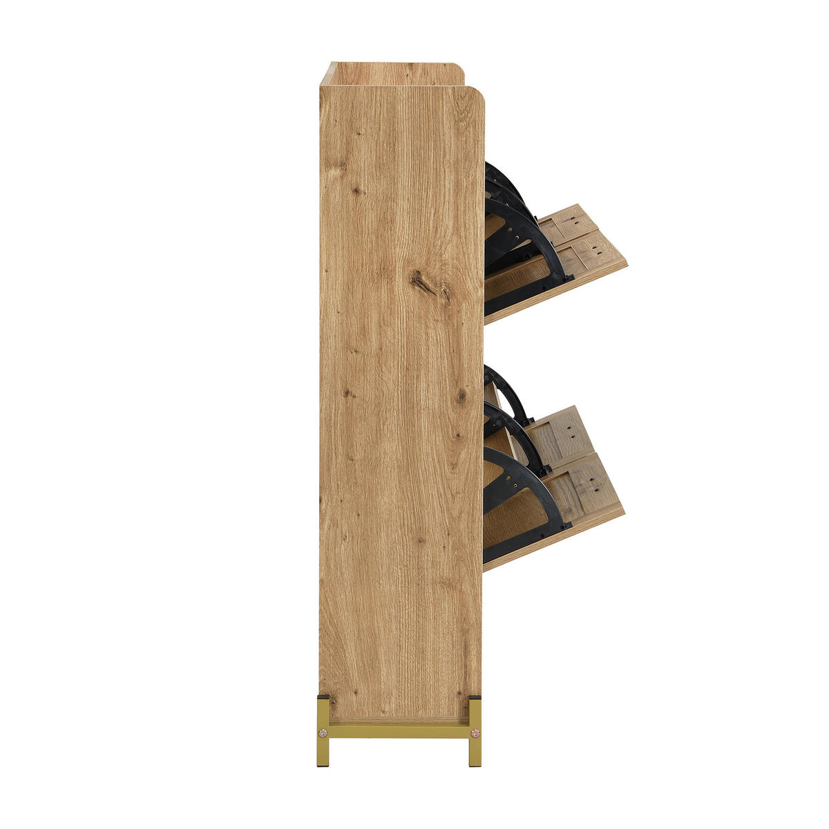 SCHUHSCHRANK in Naturfarben Schuhkommode mit Rattantüren, 4 Türen, Metallrahmen und oberem Regal für Flur , B108.5/T24/H100cm - Goldfarben/Naturfarben, Holzwerkstoff/Metall (105/100/24cm) - STILVORA