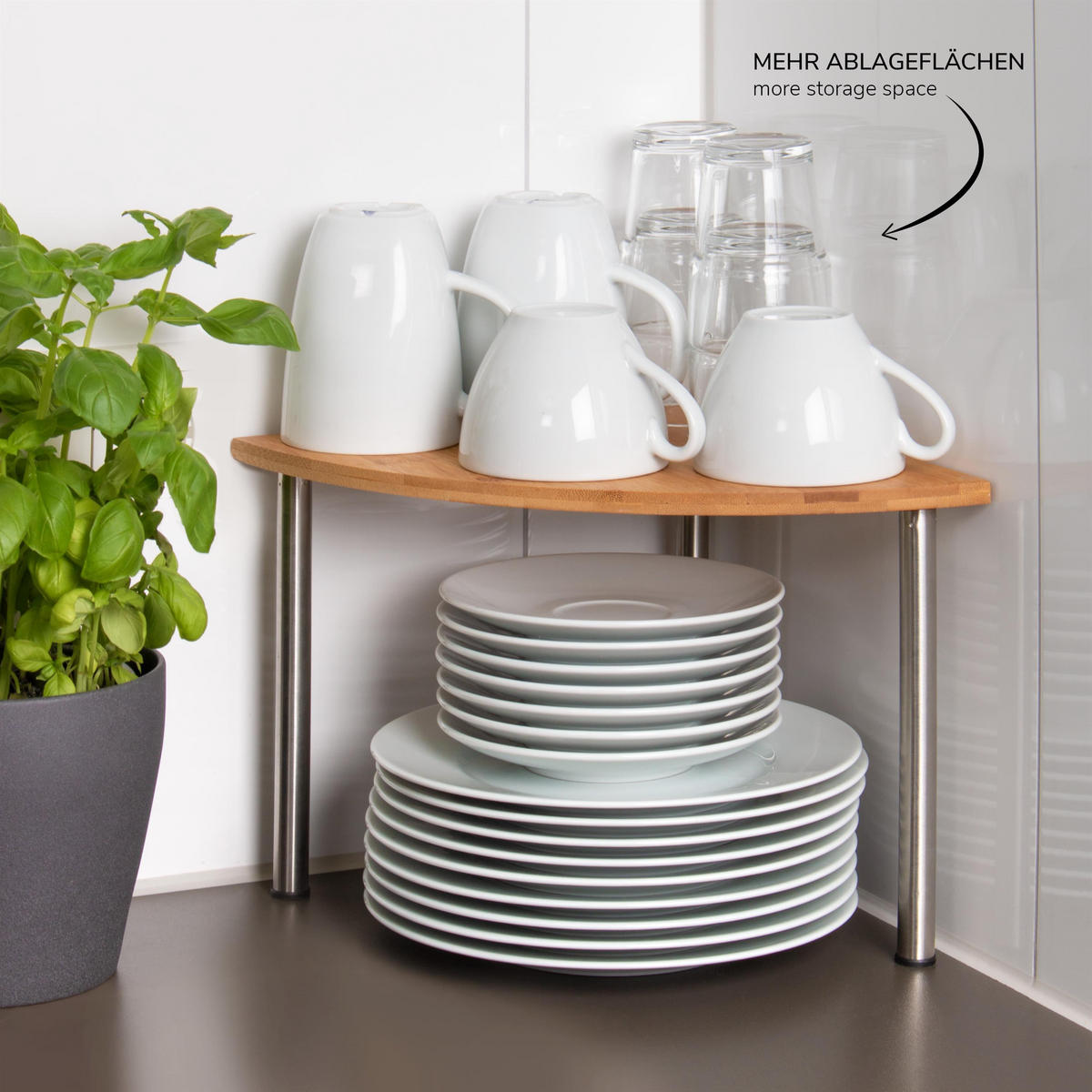 BAMBUS-ECKREGAL, Bambus mit Edelstahl - Braun, Holz (25/20/25cm) - bremermann