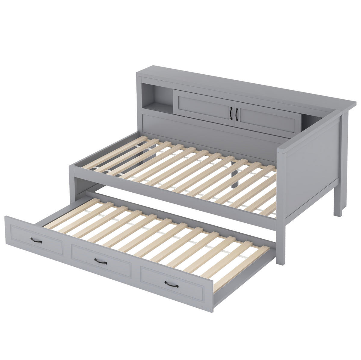 BETT 90/200 cm Grau mit Ausziehbett und LED-Beleuchtung - Grau, Holzwerkstoff (90/200cm) - Flora Grace