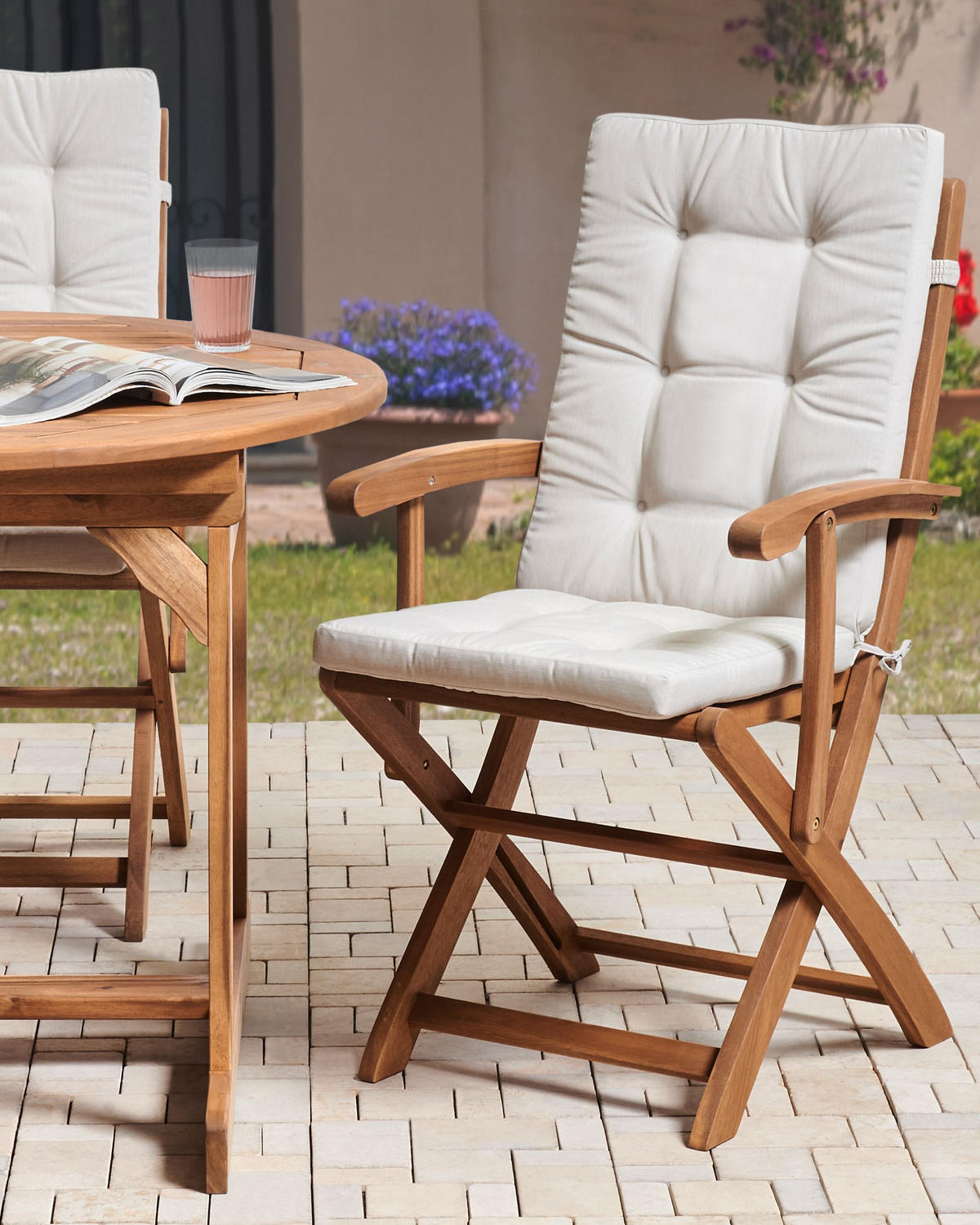 GARTENSTUHL 2er-Set Hellbeige Maui Premium - Beige/Braun, Holz (46/92/48cm) - Beliani