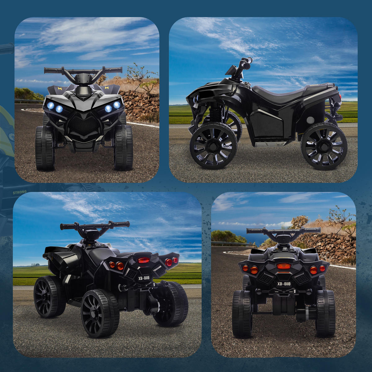 KINDER-ELEKTROQUAD 6V Kinderquad mit Vorwärts-, Rückwärtsfunktion, Musik - Schwarz, Metall (70/42/45cm) - AIYAPLAY