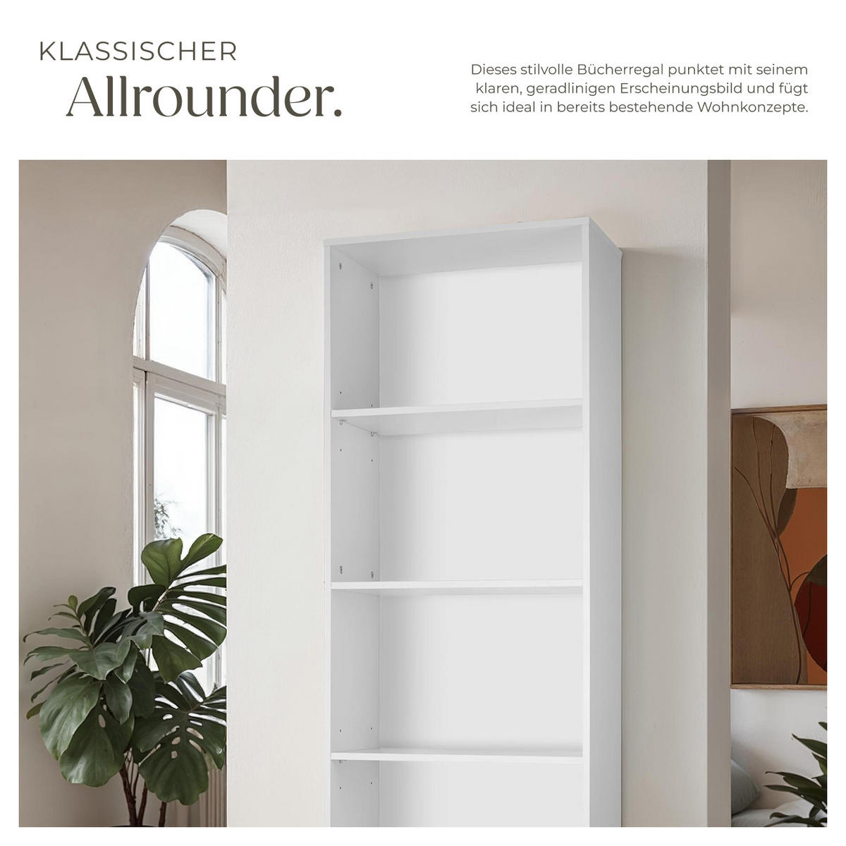 BÜCHERREGAL Lexi,60 x 30 x 190 cm,weiß - Weiß, Holz (30/190/60cm) - tectake