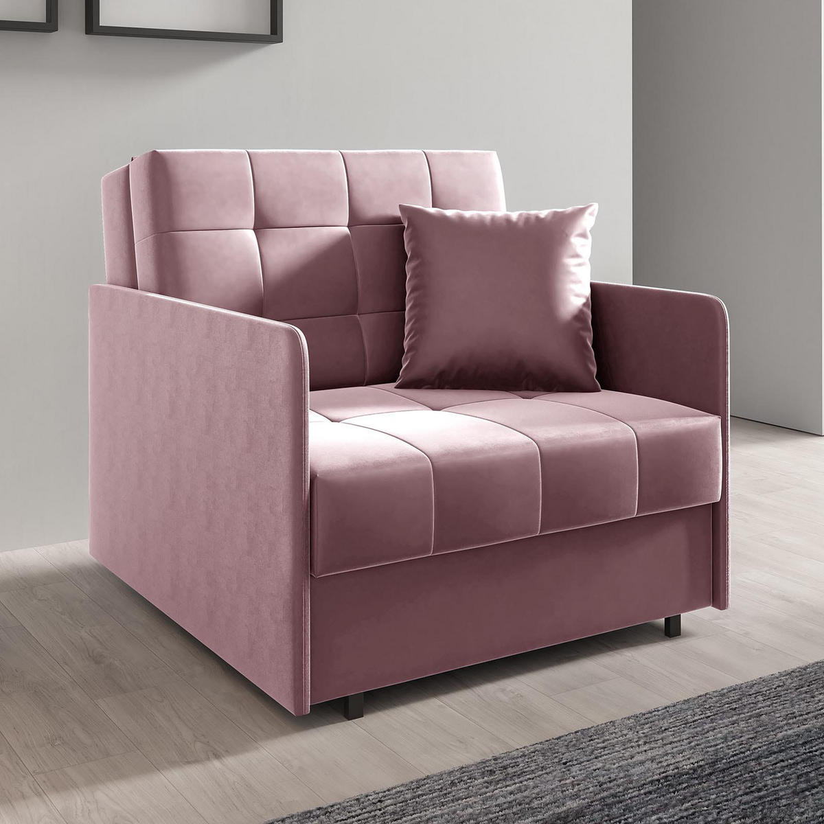 SCHLAFSOFA York I, Schlaffunktion, ausziehbare Couch, mit Bettkasten, inkl. Kissen, Kronos 27 - Rosa, Textil (90/85/97cm) - Jerpax