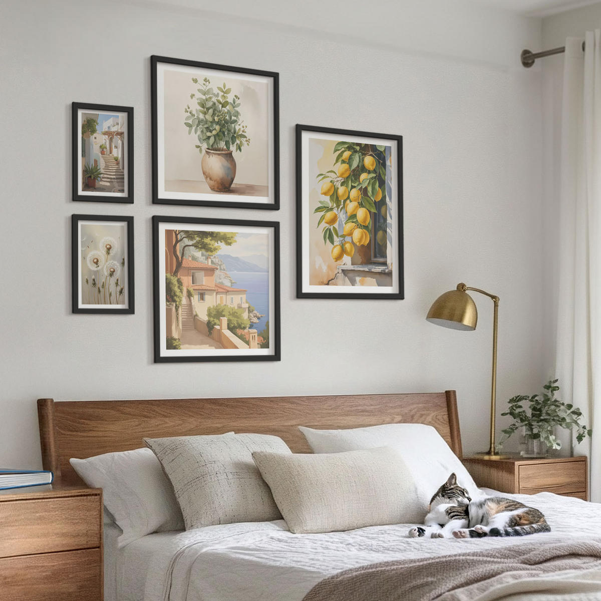BILDER SET 5er Set - 50x50 cm & 20x30 cm & 40x60 cm Schwarzer Rahmen - Lemon Streets Meerblick - Schwarz, Kunststoff (40/60cm) - TULUP
