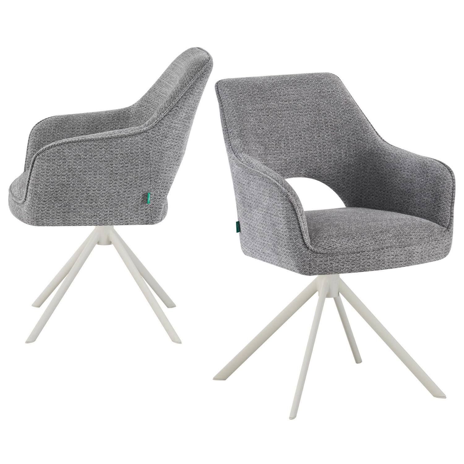 ESSZIMMERSTUHL THOMAS-CLEO 2er-Set 360°drehbar - Weiß/Grau, Textil/Metall (57/88/63cm) - DUBI Möbel