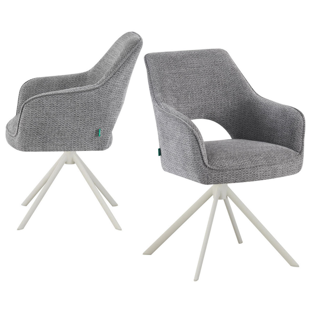 ESSZIMMERSTUHL THOMAS-CLEO 2er-Set 360°drehbar - Weiß/Grau, Textil/Metall (57/88/63cm) - DUBI Möbel