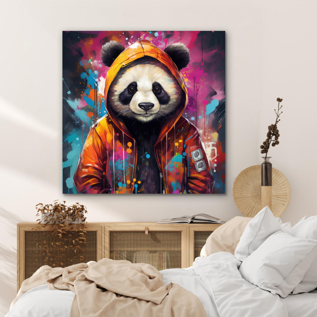 METALLBILD Panda - Jacke - Graffiti - Orange 90x90 cm - Orange, Metall (90/90cm) - MuchoWow