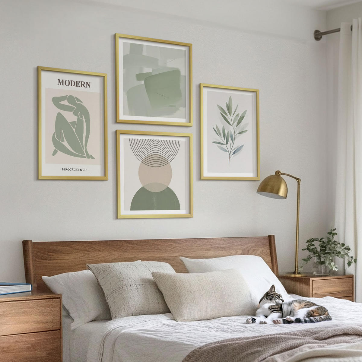 BILDER SET 4er Set - 50x50 cm & 40x60 cm Goldrahmen - Stilvolle abstrakte Pflanzengrafiken - Goldfarben, Kunststoff (50/50cm) - TULUP