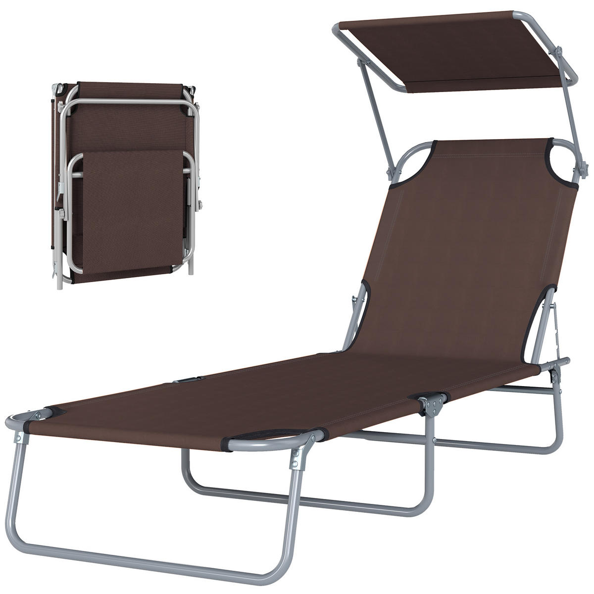 SONNENLIEGE Sonnenliege mit mehrfach verstellbarer Rückenlehne und verstellbarem Sonnenschutz,187x58x36cm,braun - Braun, Metall (58/36/187cm) - Vallsero