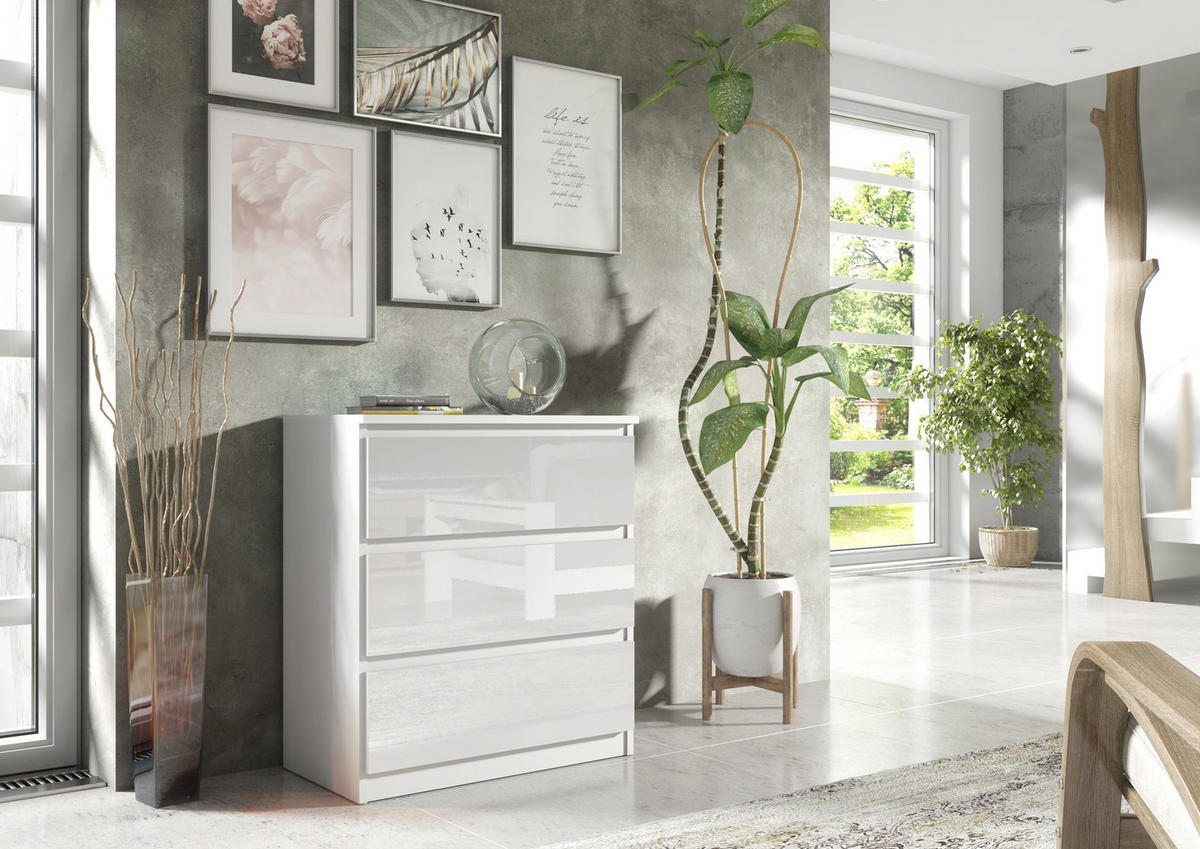 KOMMODE Weiß, Hochglanz 70/79/39 - Schwarz Hochglanz/Weiß, Holzwerkstoff (70/79/39cm) - RAUMHIRSCH FURNITURE