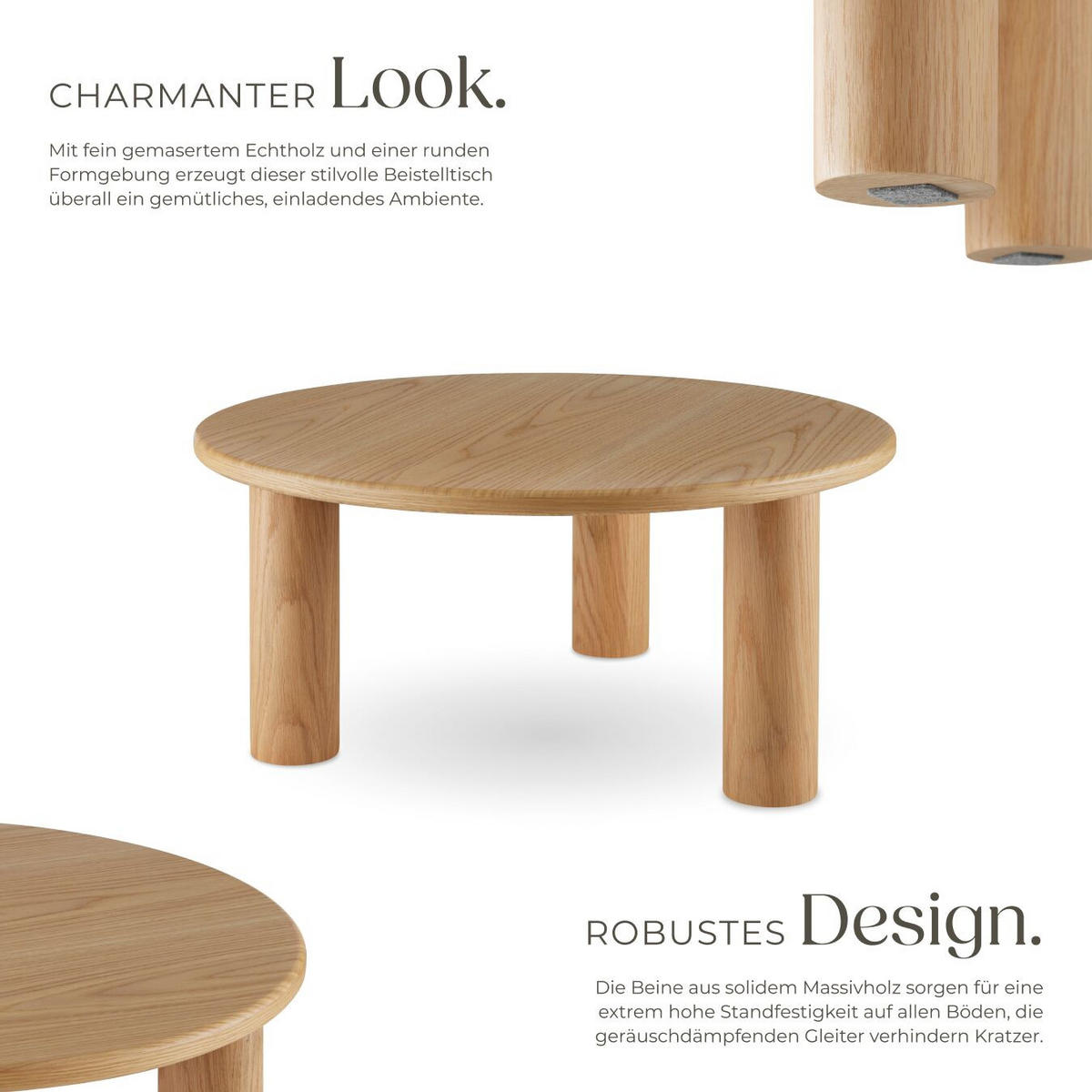 COUCHTISCH Sisi,bodenschonende Filzgleiter,Eiche hell - Eichefarben, Holz (80/80/35.5cm) - tectake