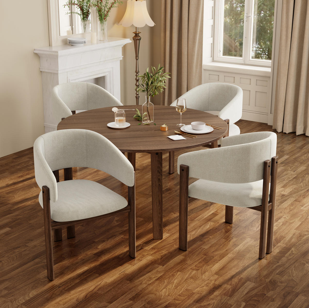 ESSZIMMERSTUHL-SET 6-tlg. mit Armlehnen Walnussoptik Beige - Walnussfarben, Holz (52.5/83/61.52cm) - Meubliv