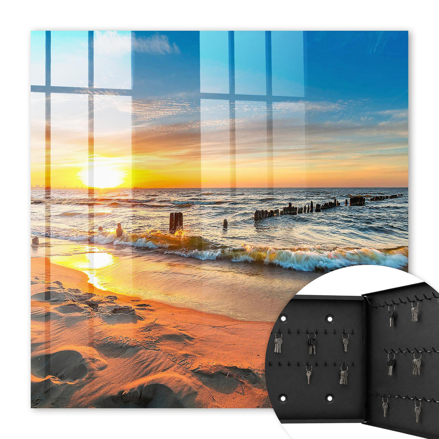 SCHLÜSSELBOX Schwarz 30x30 cm- Türöffnung nach rechts - Sonnenuntergang - Gelb, Metall (30/30/5cm) - TULUP
