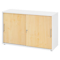 SCHIEBETÜRENSCHRANK - 2 Ordnerhöhen 40/120/74,8 cm in Weiß/Ahornfarben Relinggriff (Kunststoff) - Ahornfarben/Weiß, Holzwerkstoff (120/74.8/40cm) - bümö