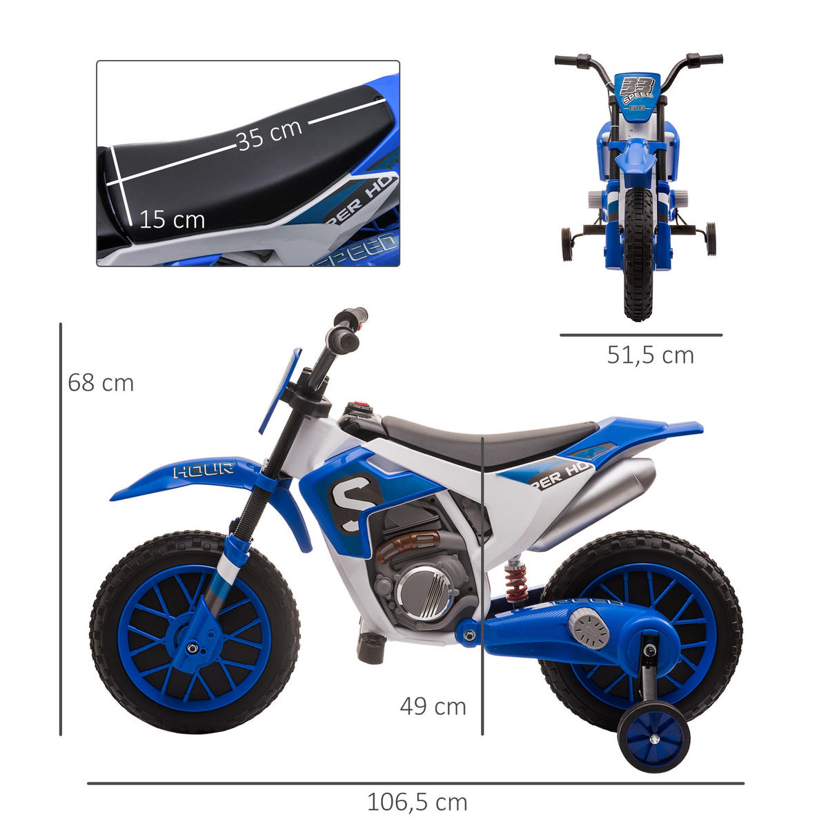 ELEKTRO KINDERMOTORRAD, Blau/Grün/ Rot, PP+ Metall - Blau, Kunststoff (106.5/51.5/68cm) - HOMCOM