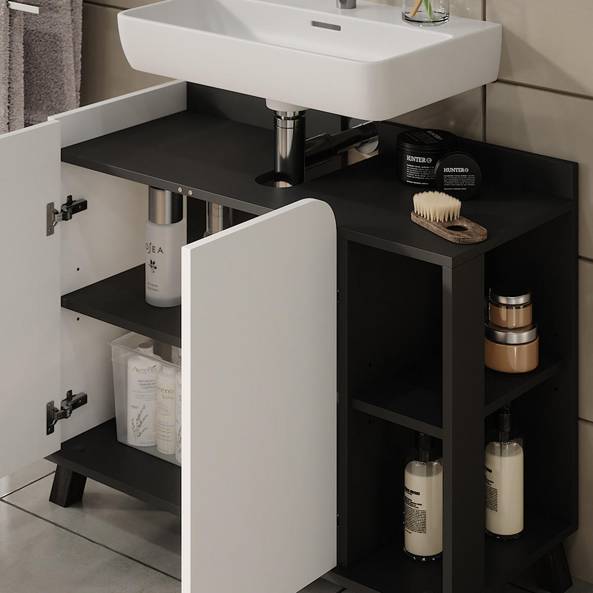 WASCHBECKENUNTERSCHRANK Karen Anthrazit/Weiß 80 x 65 cm mit 2 Türen - Anthrazit/Weiß, Holzwerkstoff (80/65/35cm) - Vicco