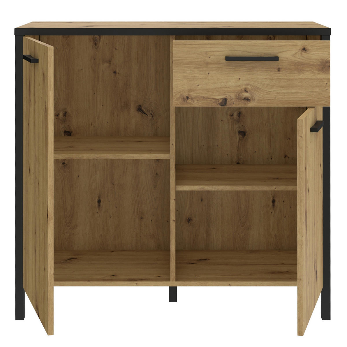 KOMMODE - Eiche Artisan Dekor / Schwarz - Schwarz/Braun, Holzwerkstoff/Kunststoff (95/88/40cm) - home24