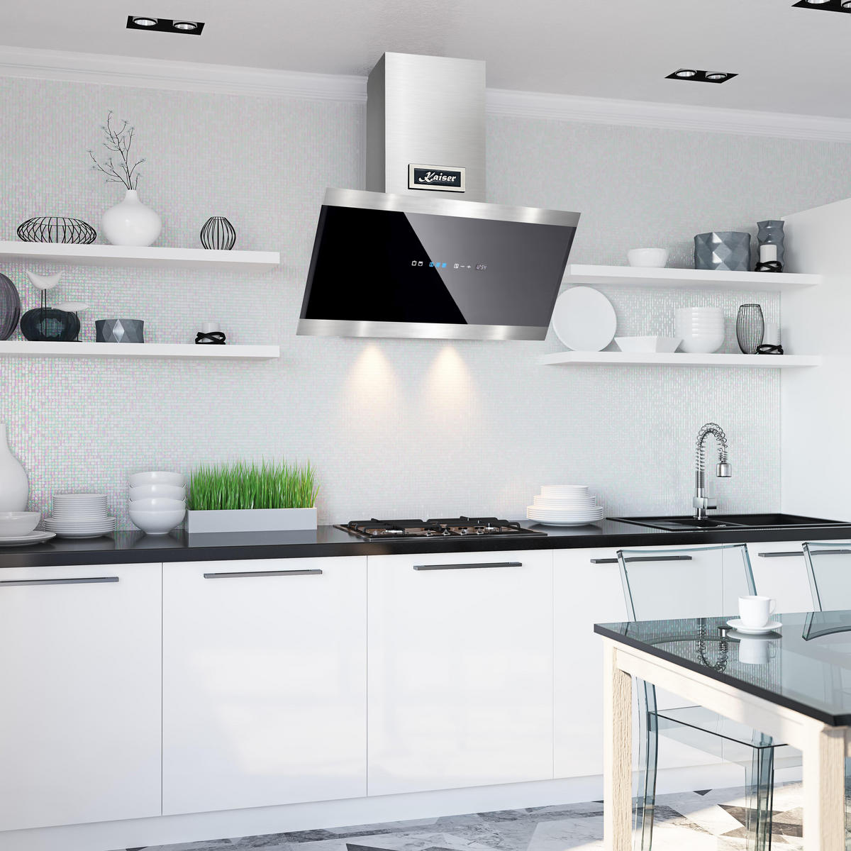 DUNSTABZUGSHAUBE AT 7435 Eco 70 cm Schwarz - Schwarz, Glas/Metall (70/75.5/37.5cm) - Kaiser Küchengeräte