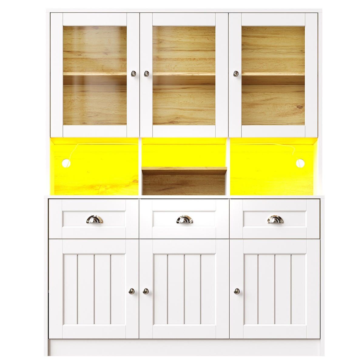 BUFFET 140/40/175 cm Weiß aus MDF mit LED-Beleuchtung - Weiß, Holzwerkstoff (140/175/40cm) - OKWISH