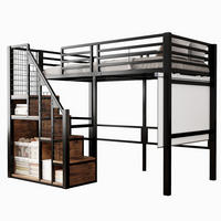 HOCHBETT aus Metall 90x200 cm in Schwarz mit Treppe & Stauraum - Schwarz, Metall (90/200cm) - Modfu