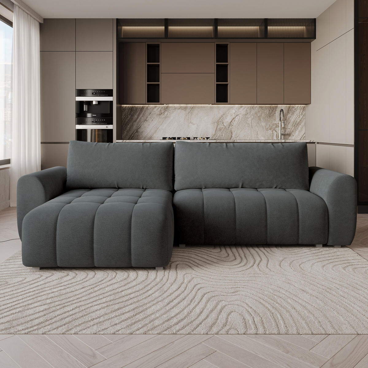 ROHOVÁ Sedačka MODARO CASTEL 93, Šedá - šedá, dřevo/textil (285/148cm) - MASSENO
