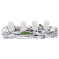 ADVENTSKRANZ LÄNGLICH HOLZ KERZEN WEIß Weiß - Weiß, Holz (9cm) - MCW