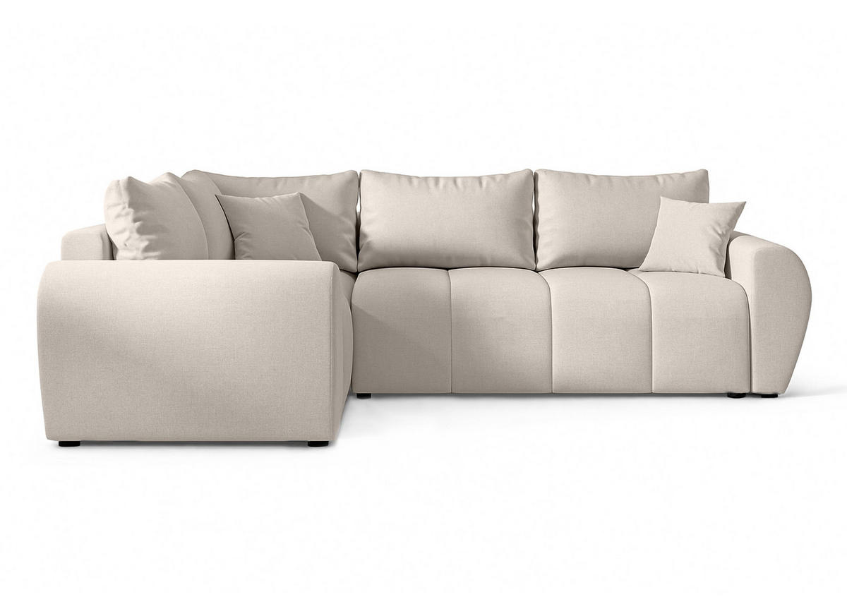 ECKSOFA L Form Malatya MAX Beige 246/145/80 cm stilvolle mit Schlaffunktion L - Beige/Schwarz, Kunststoff/Textil (175/235cm) - AX Living