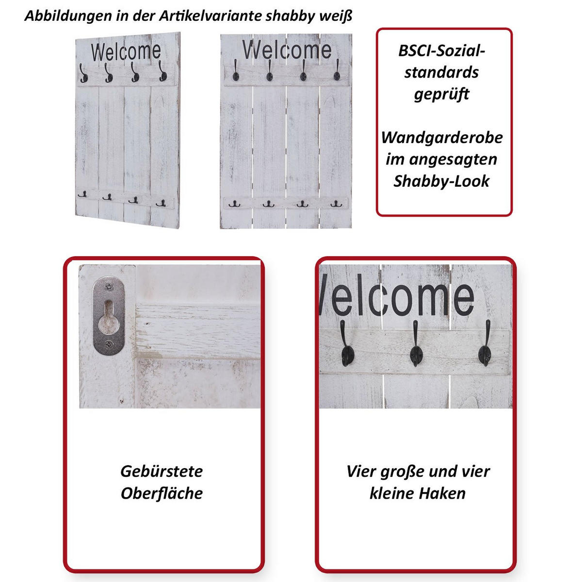 WANDGARDEROBE WELCOME SHABBY Beige - Beige, Holz (60/90/8cm) - MCW