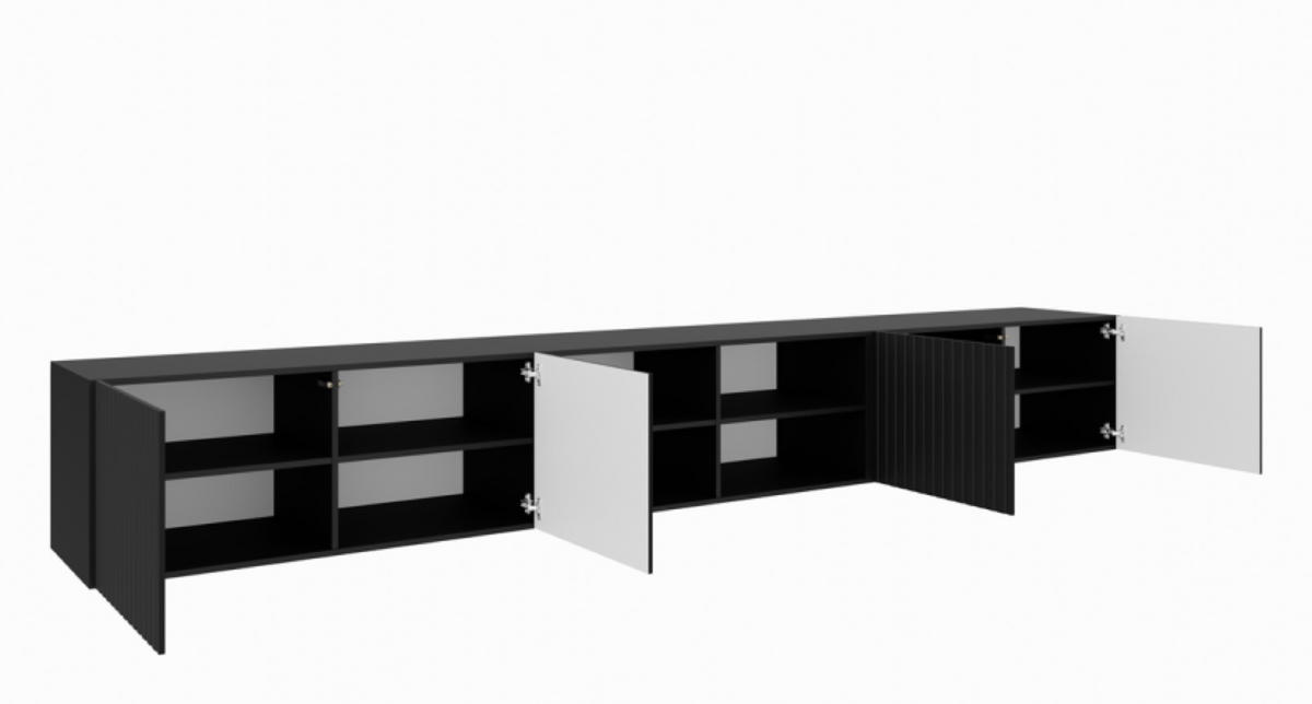 TV-SCHRANK Schwarz RIO Offene Regale Geriffelt 300 cm - Schwarz, Holzwerkstoff (300/41/40cm) - Sepro Meble