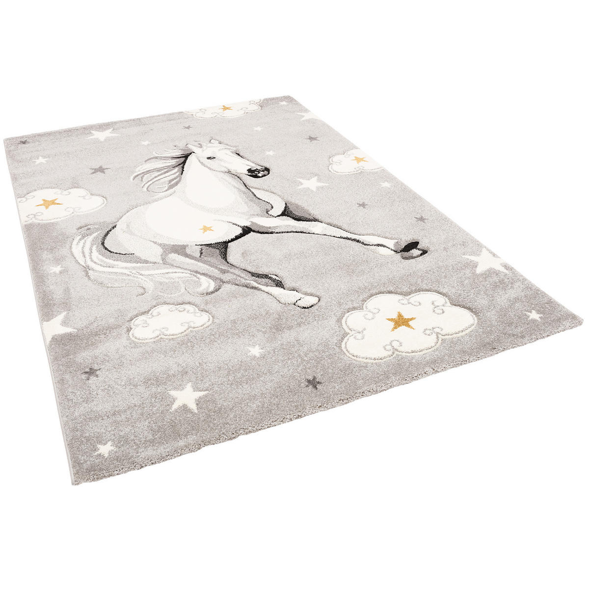 KINDER TEPPICH MAUI KIDS PFERD STERNE - Grau, Textil (160/230cm) - Pergamon