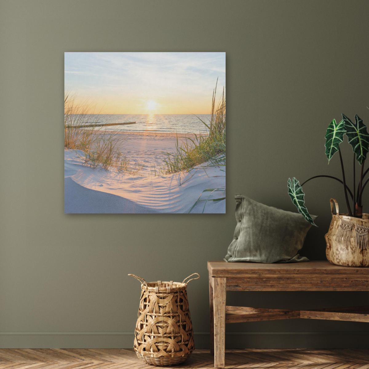 AKUSTIKBILD Strand - Sonne - Düne - Gras - Sand - Horizont Akustikpaneele 80x80 cm - Hellblau, Kunststoff (80/80/0.9cm) - MuchoWow