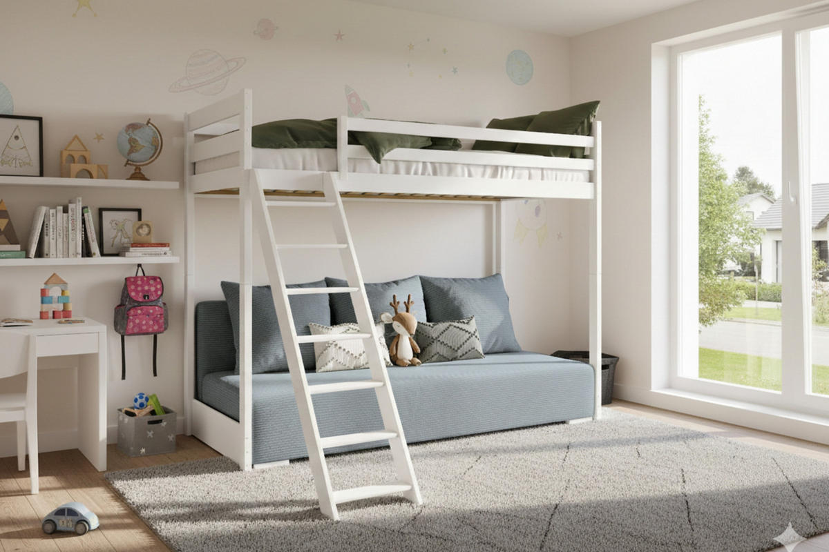 ETAGENBETT SIDNEY 90x200 in Weiß / Salbei - Salbeigrün/Weiß, Holz/Holzwerkstoff (90/200cm) - Deine Möbel 24