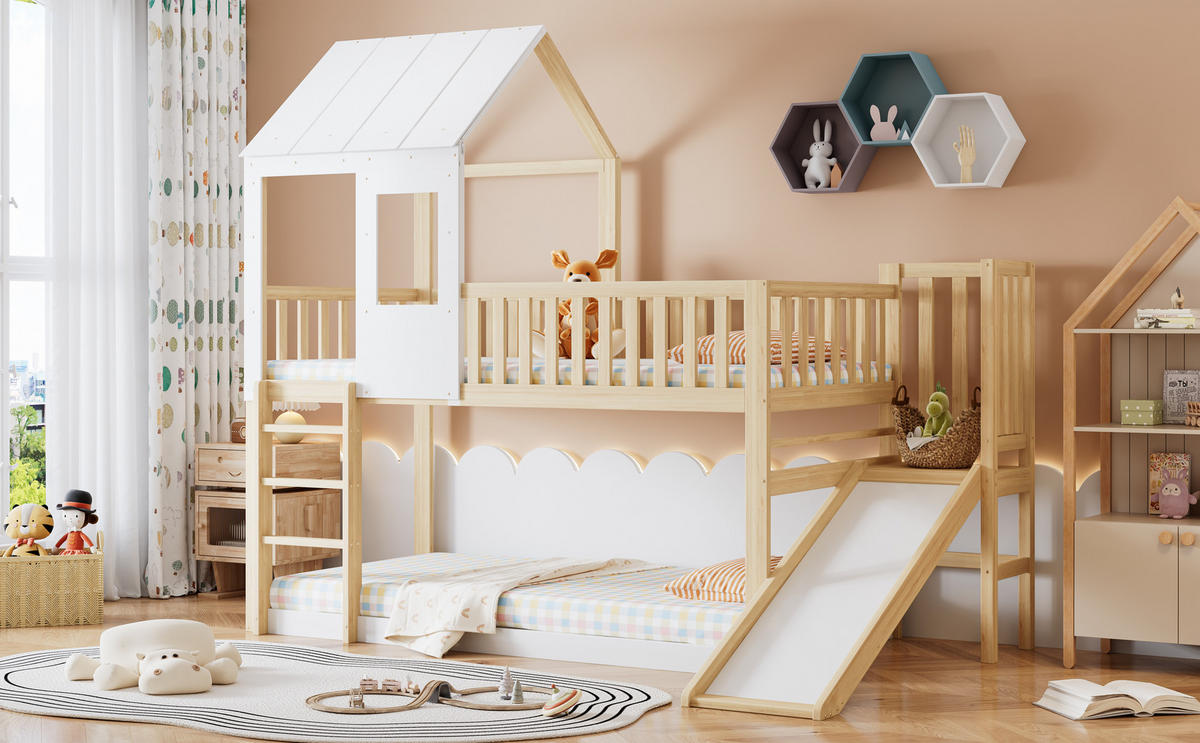 ETAGENBETT 90x200 cm Rutsche Haus natur - Naturfarben, Holz (90/200cm) - Fortuna Lai