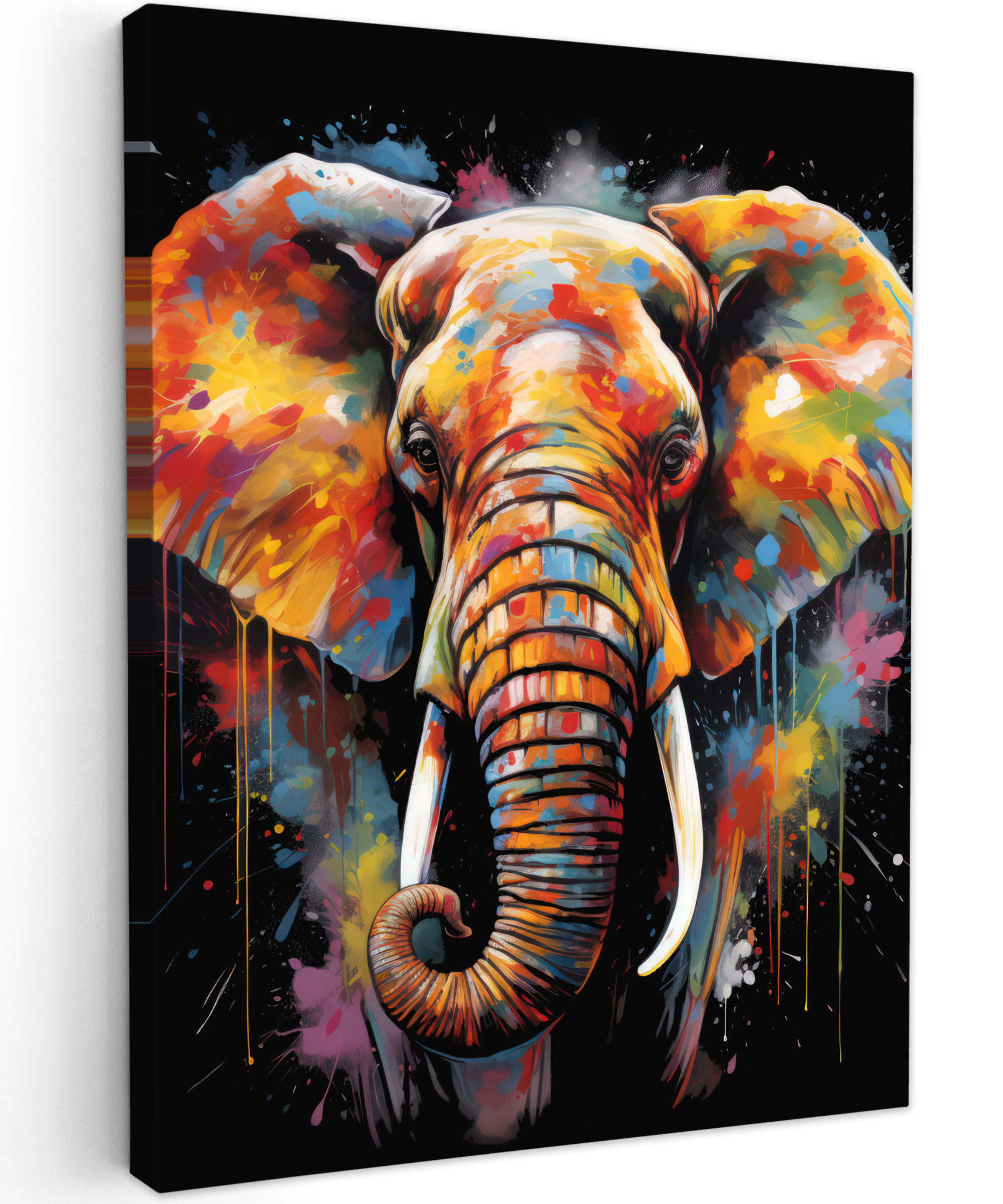 MuchoWow OBRAZ NA PLÁTNĚ Slon - Graffiti - Černá - Zvířata - Barvy 60x80 cm